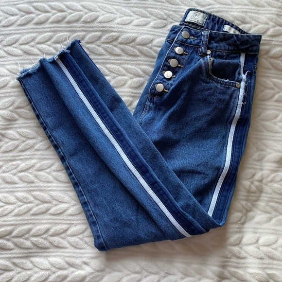 Cotton On Denim - Cotton On high waisted blue detail stripe jeans
